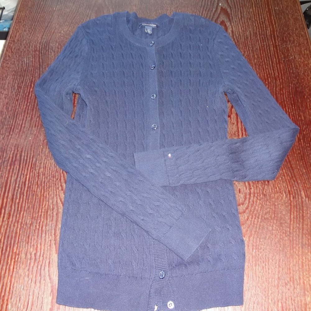 Tommy Hilfiger Cable Sweater Navy Blue Button Down Small